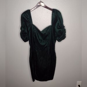 Vintage Steppin Out Women's Velvet Prom Dress 7 Green Puff Ruched Sleeves YY